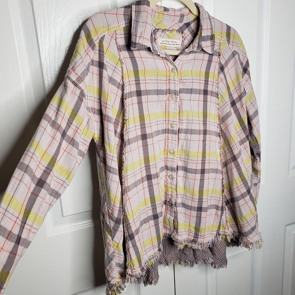 We The Free Seeking Starlight Plaid Gauze Button Down Shirt XS Free People Boho - Picture 9 of 16